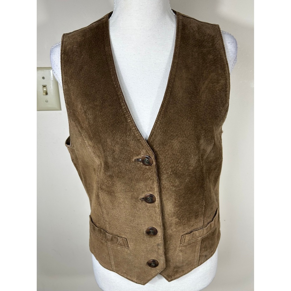 VTG 80s L.L. Bean Suede Leather Vest Women S Brown Western Button Front Gorpcore